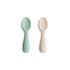 Mushie Silicone Toddler Starter Spoons | Cambridge Blue & Shifting Sand (2 Pack)